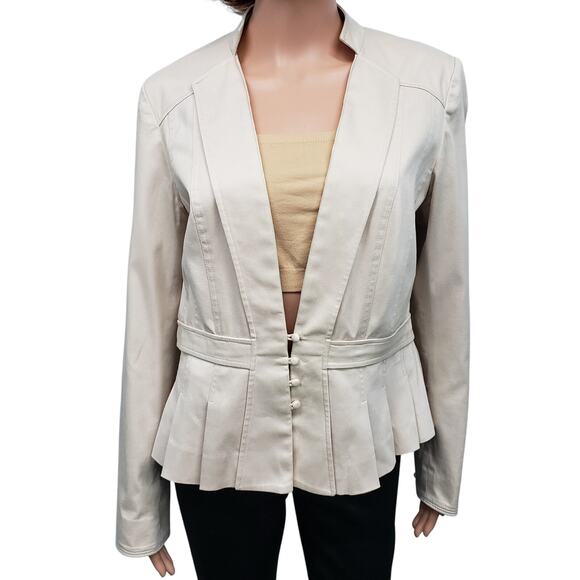 Reiss Poppy Blazer Jacket Size M/L Peplum Pleated Fitted Inverted Notch Collar - Picture 4 of 16